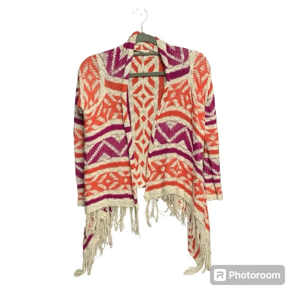 Copper Key XL junior size open front sweater purple/orange/cream